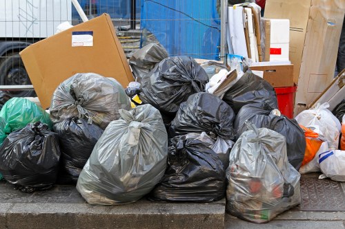 Different types of construction waste materials sorted for recycling